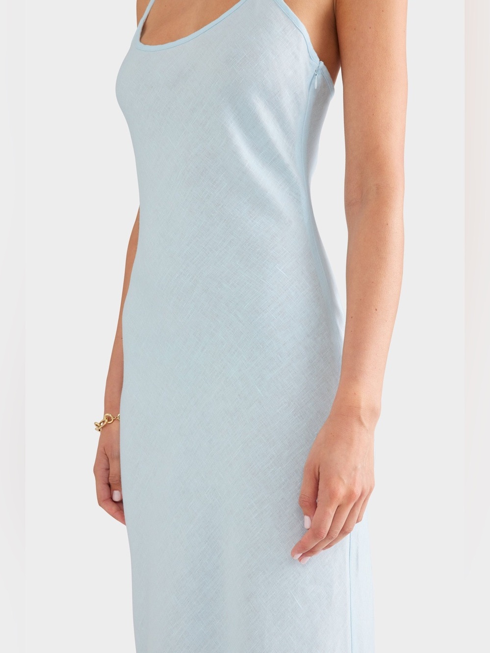 Venroy Linen Slip Dress Sky Blue - size S - Picture 2 of 7